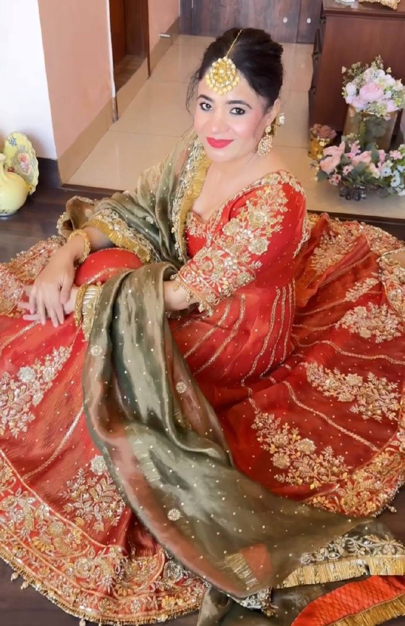 Modern Vermilion Flared Anarkali Set